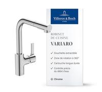 Villeroy & Boch Variaro Robinetterie de cuisine, robinetterie cuisine haute pression, hauteur de bec 295 mm, bec pivotable à 360°, robinet évier, économe en eau avec 6,1 l/min, montage rapide - Chrome