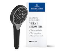 Villeroy & Boch Verve Showers Pommeau de Douche, douchette à main avec 3 jets, réglable par simple pression sur un bouton, EasyClean, économie d'eau - Noir mat