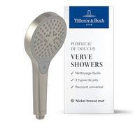 Villeroy & Boch Verve Showers Pommeau de Douche, douchette à main avec 3 types de jets, réglable par simple pression d'un bouton, EasyClean, économie d'eau - Nickel brossé mat