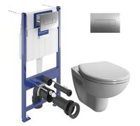 Villeroy & Boch - ViConnect Pro S Pack WC bâti support Villeroy & Boch + WC sans bride Vitra + abattant SoftClose + plaque (VCNNORMUSRS2CH)
