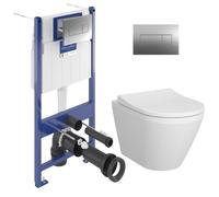 Villeroy & Boch - ViConnect Pro S Pack WC bâti Villeroy & Boch + WC Vitra sans bride + abattant SoftClose + plaque chrome (VCNINTEGRARS2CH)