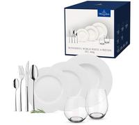 Villeroy & Boch Wonderful World White 4 Friends Service de Table pour 4 Personnes, 36 pièces, Porcelaine Premium/Cristal/Acier Inoxydable