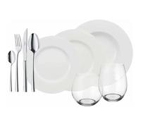 Villeroy & Boch Wonderful World White 4 Friends Service de table pour 4 personnes, 36 pièces, Porcelaine Premium/Cristal/Acier inoxy