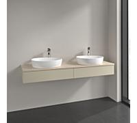 Villeroy et Boch Antao meuble sous-vasque K17053HJ 160x19x50cm, trou pour robinetterie, plan de vasque couleur botticino, laqué mat gris soie