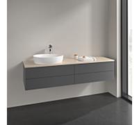 Villeroy et Boch Antao meuble sous-vasque K26153GK 160x36x50cm, trou pour robinetterie, plaque de lavabo couleur botticino, laqué mat anthracite
