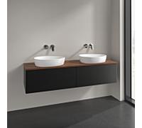 Villeroy et Boch Antao meuble sous-vasque K39012PD 160x36x50cm, plaque de lavabo couleur noyer chaud, laqué noir mat