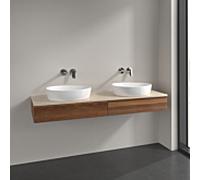 Villeroy et Boch Antao meuble sous-vasque L17013HM 160x19x50cm, plan de vasque couleur botticino, noyer chaud, avec éclairage