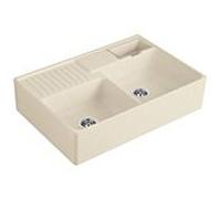 Villeroy et Boch évier double cuve 632392FU garniture de vidange , fonctionnement excentrique, bac à restes, ivoire