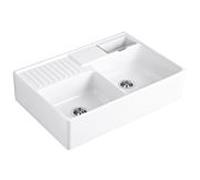 Villeroy et Boch évier double cuve 632392KG garniture de vidange , fonctionnement excentrique, bac à restes, Blanc Neige