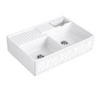 Villeroy et Boch évier double cuve 632392KT garniture de vidange , fonctionnement excentrique, bac à restes, White Pearl