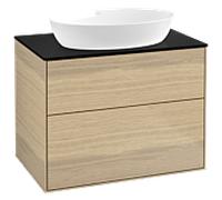 Villeroy & Boch V&B Meuble sous lavabo Finion 80x60,3 cm, plaque de fermeture bleu mat, placage chêne Quantité:1