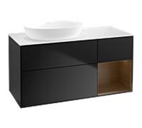 Villeroy und Boch Finion FA51GNPD 120cm, plaque de recouvrement blanc mat, étagères Walnut Veneer , laqué noir mat