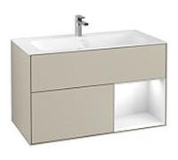 Villeroy et Boch Finion Villeroy et Boch F040GFHH 99,6x59,1x49,8cm, étagère à droite Laque blanc brillant, Sand Matt Lacquer