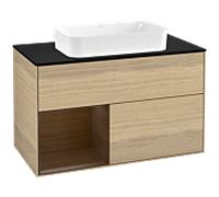 Villeroy et Boch Finion Villeroy et Boch F242GNPC 100x60.3cm, plaque de finition noir mat, étagère gauche placage noyer, Oak Veneer