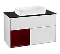 Villeroy et Boch Finion Villeroy et Boch F242HBMT 100x60,3cm, plaque de finition noir mat, étagère à gauche Peony , laqué blanc mat
