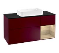 Villeroy und Boch Finion Villeroy und Boch F302PCHB 120cm, plaque de finition noir mat, étagère à droite Oak Veneer , Peony Matt