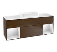Villeroy et Boch Finion Villeroy et Boch F331MTGN 160x60,3cm, plaque de finition blanc mat, étagères laqué blanc mat, placage noyer