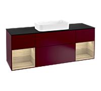 Villeroy et Boch Finion Villeroy et Boch F332PCHB 160x60.3cm, plaque de finition noir mat, étagères Oak Veneer , Peony Matt