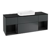 Villeroy et Boch Finion Villeroy et Boch F332PDHG 160x60.3cm, plaque de finition noir mat, étagères laqué noir mat, Midnight Blue Matt Lacquer