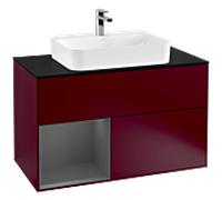 Villeroy & Boch V&B Meuble sous lavabo Finion 100, bleu clair mat, étagère gauche anthracite mat, poignée mat Quantité:1