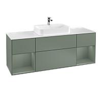 Villeroy et Boch Finion Villeroy et Boch F451GMGM 160x60,3cm, plaque de finition blanc mat, étagères laqué olive mat, Olive Matt Lacquer