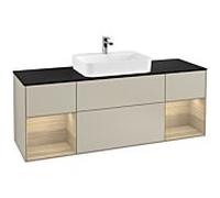 Villeroy et Boch Finion Villeroy et Boch F452PCHH 160x60,3cm, plaque de finition noir mat, étagères Oak Veneer , Sand Matt Lacquer