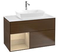 Villeroy & Boch V&B Meuble sous lavabo Finion 100, plaque d'habillage blanche, étagère réglable, placage noyer Quantité:1