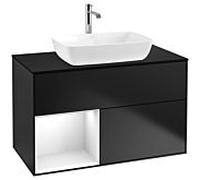 Villeroy et Boch Finion Villeroy et Boch F772GFPD 100cm, couvercle noir mat, étagères laqué blanc brillant, laqué noir mat