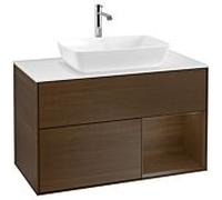 Villeroy et Boch Finion Villeroy et Boch F781GNGN 100cm, plaque de recouvrement blanc mat, étagères Walnut Veneer , placage Walnut Veneer