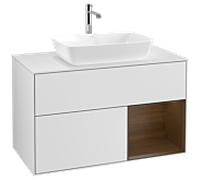 Villeroy et Boch Finion Villeroy et Boch F781GNMT 100cm, plaque de recouvrement blanc mat, étagères Walnut Veneer , laqué blanc mat