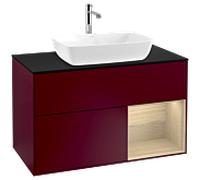 Villeroy und Boch Finion Villeroy und Boch F782PCHB 100cm, plaque de recouvrement noir mat, étagères Oak Veneer , Peony Matt