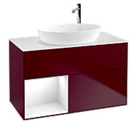 Villeroy et Boch Finion Villeroy et Boch F891GFHB 100cm, plaque de finition blanc mat, étagères laqué blanc brillant, Peony Matt