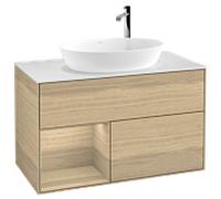 Villeroy und Boch Finion Villeroy und Boch F891PCPC 100cm, plaque de recouvrement blanc mat, étagères Oak Veneer , Oak Veneer