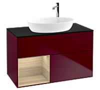 Villeroy et Boch Finion Villeroy et Boch F892PCHB 100cm, plaque de recouvrement noir mat, étagères Oak Veneer , Peony Matt