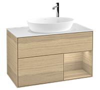 Villeroy & Boch V&B Meuble sous lavabo Finion 100, plan de drainage blanc, étagère Oa ven, Oa ven Quantité:1