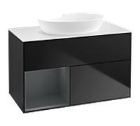 Villeroy et Boch Finion Villeroy et Boch FA11HGPD 100cm, plaque de recouvrement blanc mat, étagères laqué mat Midnight, laqué noir mat