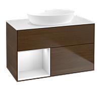 Villeroy et Boch Finion Villeroy et Boch FA11MTGN 100cm, plaque de recouvrement blanc mat, étagères laqué blanc mat, placage noyer