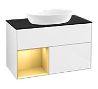 Villeroy & Boch V&B Meuble sous lavabo Finion 100, Pl blanc mat, Réglette or mat Lac, blanc brillant Lac Quantité:1