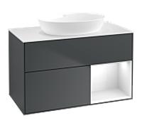 Villeroy et Boch Finion Villeroy et Boch FA21GFHG 100cm, plaque de recouvrement blanc mat, étagères Laque blanche brillante, Midnight Blue Matt Lacquer