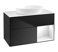 Villeroy und Boch Finion Villeroy und Boch FA21GFPD 100cm, plaque de recouvrement blanc mat, étagères Laque blanche brillante, laque noire mate