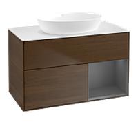 Villeroy und Boch Finion Villeroy und Boch FA21GKGN 100cm, plaque de recouvrement blanc mat, étagères laqué mat anthracite, placage noyer