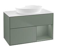 Villeroy und Boch Finion Villeroy und Boch FA21GMGM 100cm, plaque de recouvrement blanc mat, étagères laqué olive mat, Olive Matt Lacquer