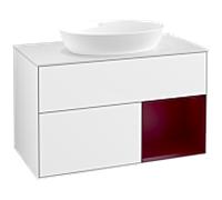 Villeroy und Boch Finion Villeroy und Boch FA21HBGF 100cm, plaque de recouvrement blanc mat, étagères Peony laqué mat, laqué blanc brillant