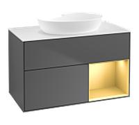 Villeroy et Boch Finion Villeroy et Boch FA21HFGK 100cm, plaque de recouvrement blanc mat, étagères laqué or mat, anthracite mat
