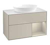 Villeroy und Boch Finion Villeroy und Boch FA21HHHH 100cm, plaque de recouvrement blanc mat, étagères sable laqué mat, Sand Matt Lacquer