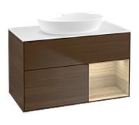 Villeroy et Boch Finion Villeroy et Boch FA21PCGN 100cm, plaque de recouvrement blanc mat, étagères Oak Veneer , placage Oak Veneer