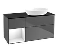 Villeroy et Boch Finion Villeroy et Boch FA42GFGK 120cm, plaque de finition noire mate, étagères laquées blanc brillant, anthracite mat