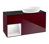 Villeroy und Boch Finion Villeroy und Boch FA42MTHB 120cm, plaque de recouvrement noir mat, étagères laqué blanc mat, Peony Matt