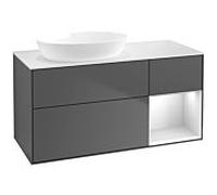 Villeroy et Boch Finion Villeroy et Boch FA51MTGK 120cm, plaque de recouvrement blanc mat, étagères laqué blanc mat, anthracite mat