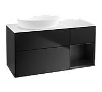 Villeroy und Boch Finion Villeroy und Boch FA51PDPD 120cm, plaque de recouvrement blanc mat, étagères laqué noir mat, laqué noir mat